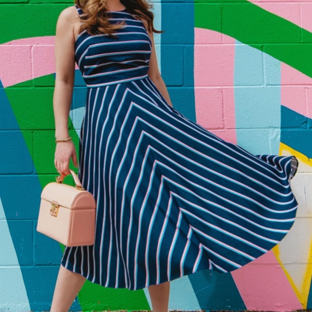 Brand New Eliza J Navy Stripe Dress